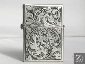 MS 183. Zippo bạc khối Italy hoa văn Venetian phom vuông, bạc rất dày, bản lề 3 chấu đóng ngoài - 1950s