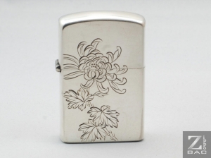 MS 214. Zippo bạc khối Nhật - hoa cúc - 1950s