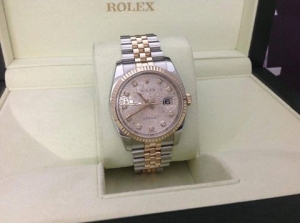 Rolex 116231 Date-Just mặt hồng phấn vi tinh demi vàng hồng