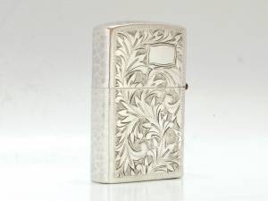 MS 101 - Zippo bạc khối Nhật họa tiết 2 mặt - gõ búa, hoa văn venetian